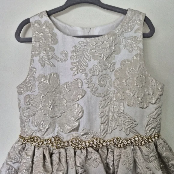 EUC Rare Editions Dress Ivory Gold Silver Girl 5 Wedding Holiday Family Photo - Picture 2 of 13